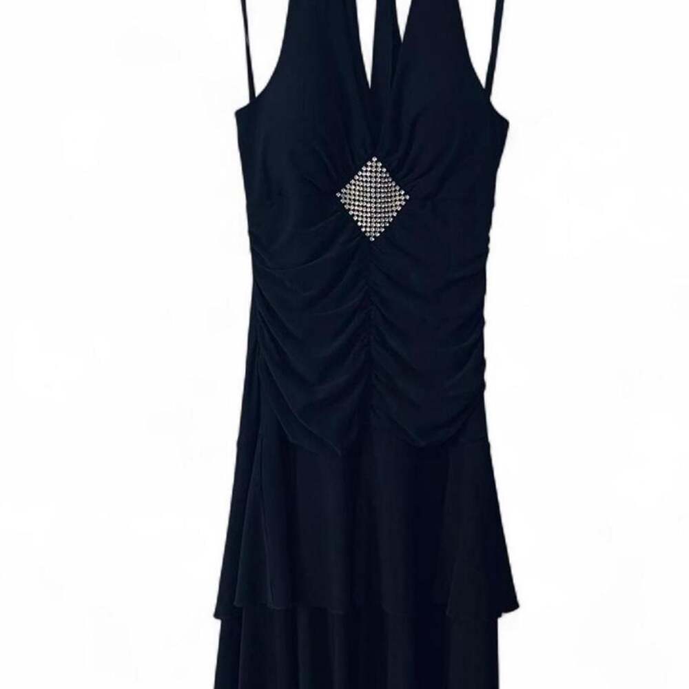 Star Vixen Y2K Black Halter Neck Rhinestone Dress